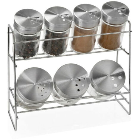 Étagère à Épices en Métal + 7 Pots à Épices en Verre (1/3)