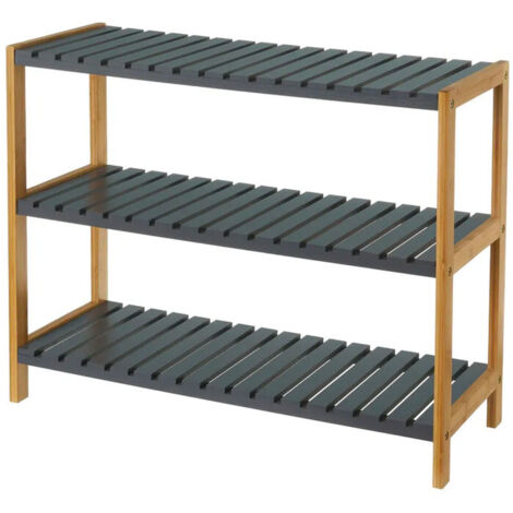 Étagère à chaussures bambou étroite 3 niveaux grise 70x26x58.5cm (1/3)