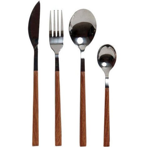 Couverts de Table en Inox et ABS Effet Bois - 16 Pièces