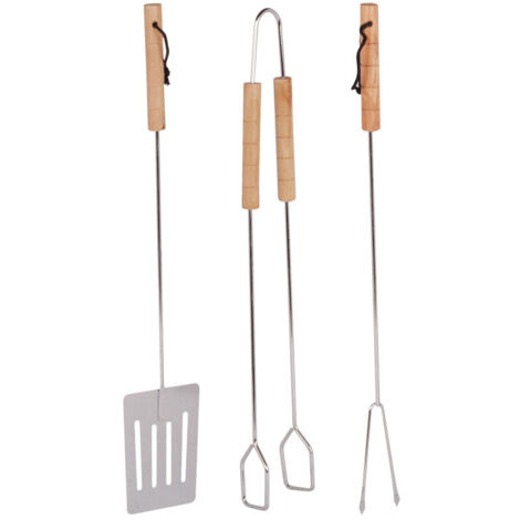 Set de 3 Ustensiles pour Barbecue Acier et Bois (1/2)