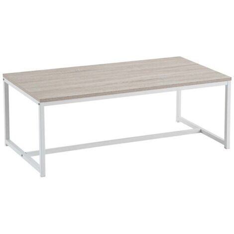 Table basse rectangulaire bois et métal blanc (1/5)