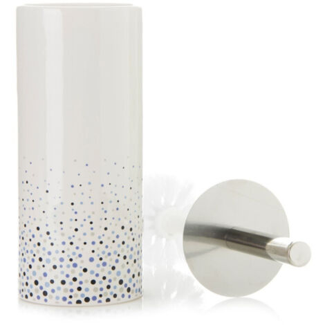 Brosse WC Céramique Blanc et Pois Bleus (1/2)