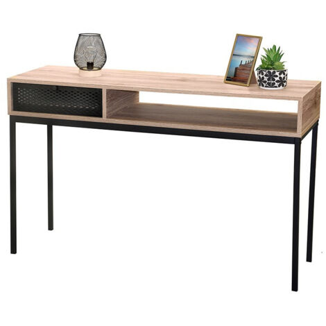 Console 1 niche 1 tiroir 120x39x75 cm naturel et noir - TANAMI