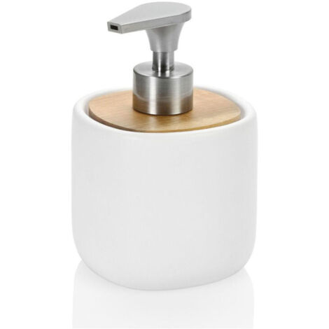 Distributeur de Savon en Céramique Blanche et Acacia (1/3)