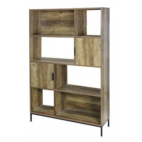 Étagère Bibliothèque en Bois et Métal Noir 6 Casiers et 2 Placards (1/3)