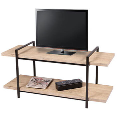 Meuble de Télévision Bois MDF et Métal Noir 2 Étages (1/6)
