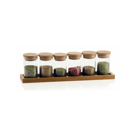 Range épices - à suspendre - avec 10 pots à épices en verre - bambou