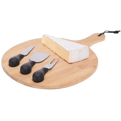 Plateau à Fromages Rond en Bambou et ses 3 Couteaux de Service (1/5)