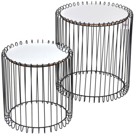 Set de Tables Basses Rondes en Métal Noir et Plateaux Miroirs (1/2)