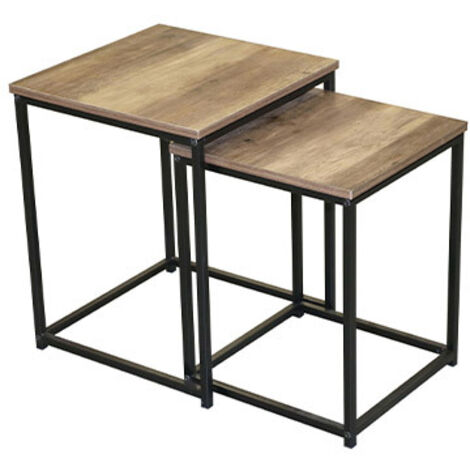 Set de 2 Tables Basses Gigognes en Bois et Métal Noir (1/6)