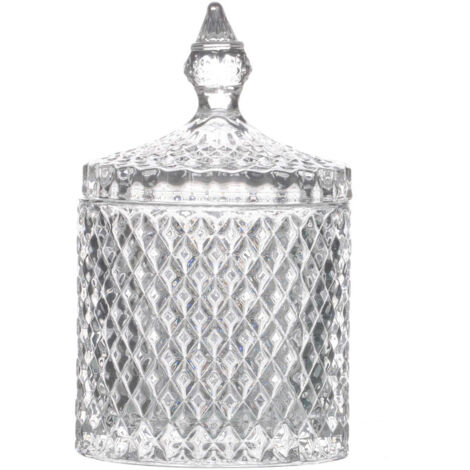 Boîte Rangement Ronde Salle de Bain Verre - 10.5x17.5cm (1/2)