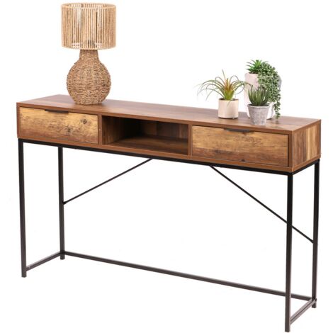 Console 2 tiroirs 120x30x75 cm effet bois - LAUZON (1/4)