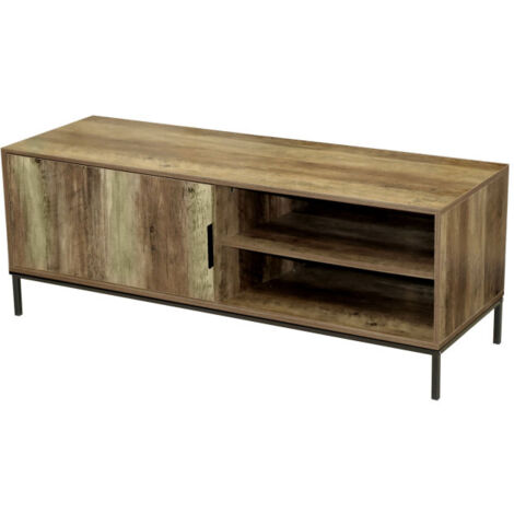 Meuble TV 1 porte 2 niches 120x40x45 cm effet bois - LAUZON (1/2)