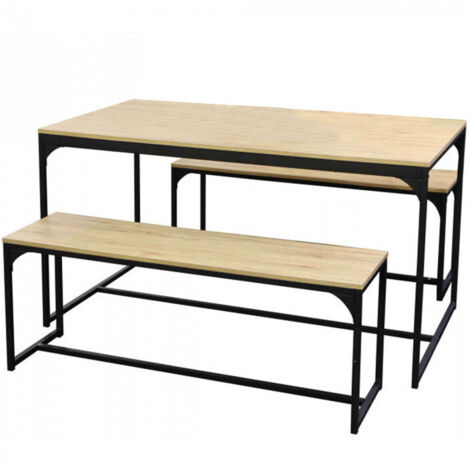 Ensemble table à manger avec 2 bancs naturel et noir - ONYX (1/4)