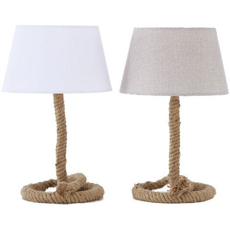 Set de 2 Lampes à Poser en Corde Bord de Mer Abat-jour Blanc et Beige (1/4)