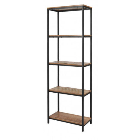 Étagère Bibliothèque en Métal Noir et Bois 5 Étages - H180cm (1/5)