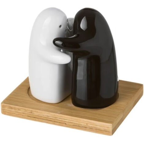 Salière et poivrière couple noir et blanc en céramique (1/4)
