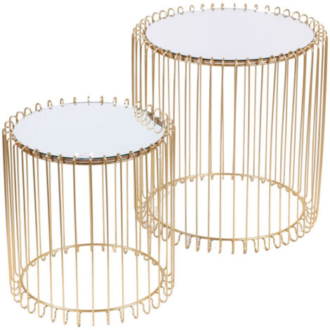 Set de Tables Basses Rondes en Métal Doré et Plateaux Miroirs (1/3)