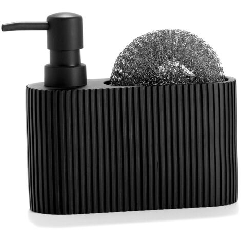 Distributeur liquide vaisselle + porte éponge polyrésine noir - 16.5x5.5x15cm (1/4)