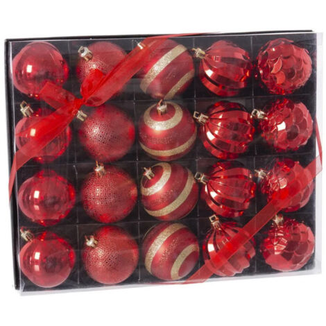 Set de 20 boules de Noël rouges décorées - 6cm (1/3)