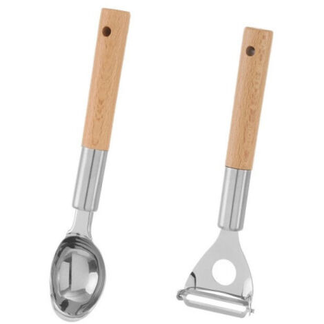 Épluche-légume + cuillère à évider en bois hêtre et métal chromé (1/4)