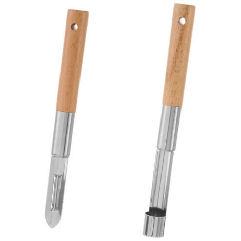 Épluche-légume + Évideur en bois hêtre et métal chromé (1/4)