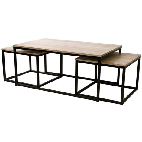 Set de 3 Tables Basses Gigognes Bois MDF et Métal Noir (1/5)