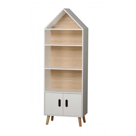 Bibliothèque enfant en bois MDF blanc et bois – 4 étagères – Hauteur 142 cm – Design maison pour rangement ludique – Toilinux (1/3)