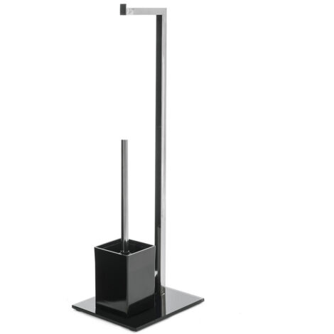 Dérouleur Papier Toilette + Brosse WC en Métal Noir et Base en Verre (1/5)
