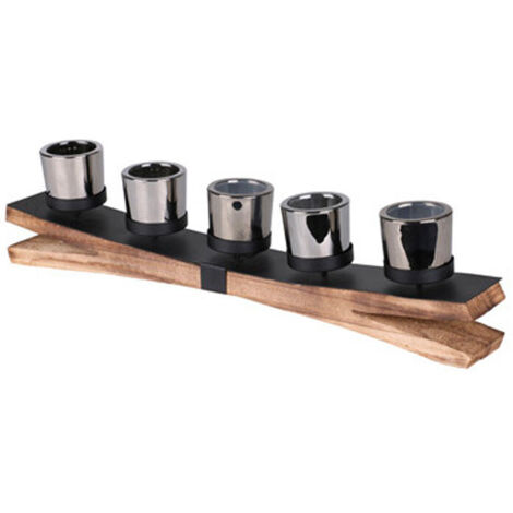 Bougeoir bois et métal 5 bougies - 54x7x13cm