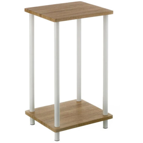 Table de chevet ou d'appoint en métal blanc et bois - 34x30x59cm (1/3)