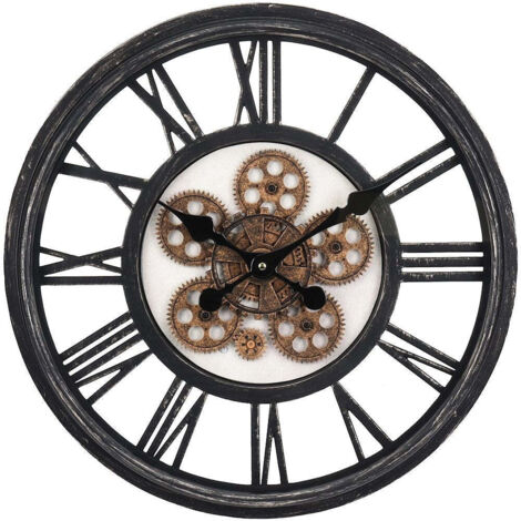Horloge Murale Ronde en Chiffres Romains Engrenage - diamètre 50cm (1/3)