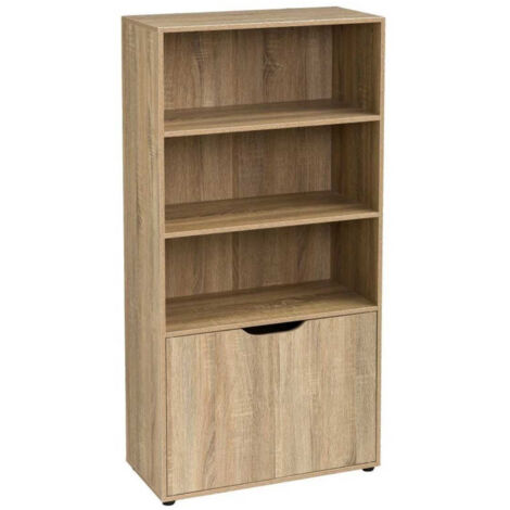 Étagère bibliothèque bois MDF 3 étagères ouvertes – Placard 2 portes – Dimensions 59x29x119 cm – Style élégant pour rangement – Lolahome (1/3)