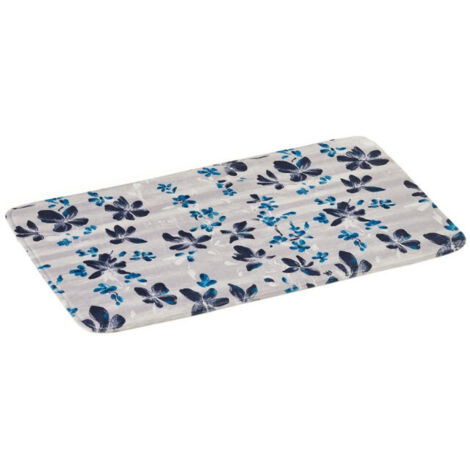 Tapis de bain microfibre blanc et bleu floral - 45x70cm (1/3)