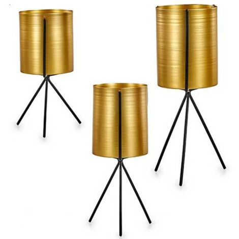 Set de 3 Cache-Pots sur Pied Ronds en Métal Noir et Doré (1/3)