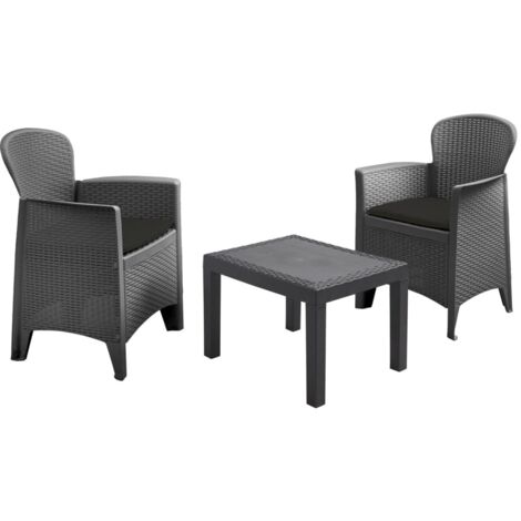 Ipae Progarden – Salon de jardin 2 fauteuils avec coussins – Table basse en polypropylène – Résistant aux intempéries – Dimensions fauteuil 60x58x89cm