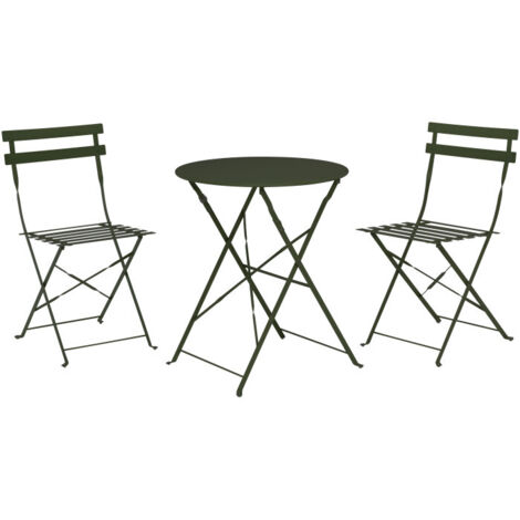 Set Table + 2 Chaises de Jardin Pliable en Métal Vert (1/3)