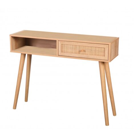 Console bois et 1 tiroir rotin- 100x30x81cm (1/7)