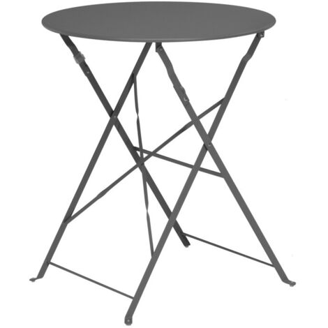 Table jardin ronde pliable métal gris bistrot 60x60x70cm (1/3)