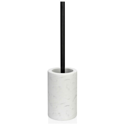 Brosse WC céramique effet marbre blanc et métal noir (1/3)