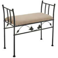 Banquette en métal noir et assise rembourrée lin beige - 68x30x64cm