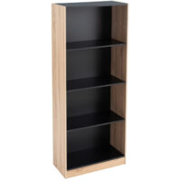 Étagère bibliothèque basse 3 étagères – Bois MDF noir et bois clair – Dimensions 60x29x147cm – Pour espaces de rangement modernes – Wadiga