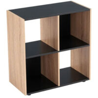 Étagère en MDF bois et noir 4 casiers – Dimensions 60x29x62 cm – Poids max par case 5 kg – Idéale pour organiser votre espace de vie – Lolahome