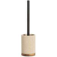 Brosse WC en polyrésine beige et acacia - 9.5x9.5x39.5cm