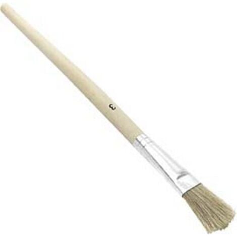 Pinceau à vernir long. 195 mm largeur 12 mm hauteur 5 mm taille 1 soie claire fer blanc manche en bois brut