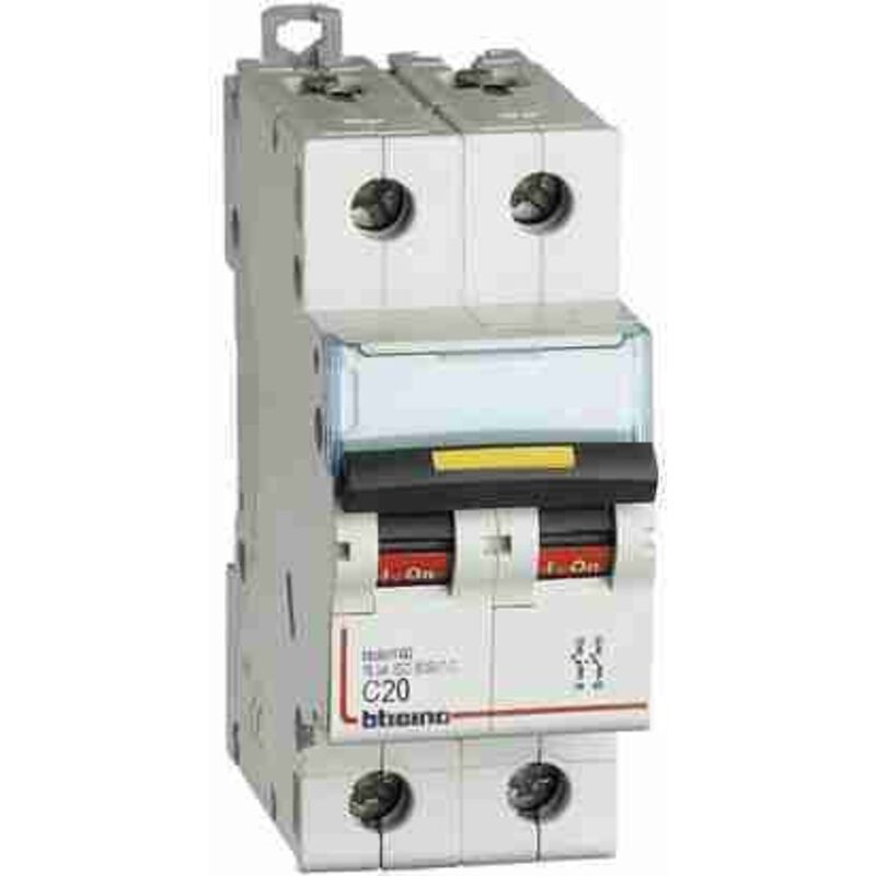 Bticino FN82C20 - Interruttore Magnetotermico 2P Curva C 20A 6kA, 400V, 2 Moduli Per Quadro Elettrico