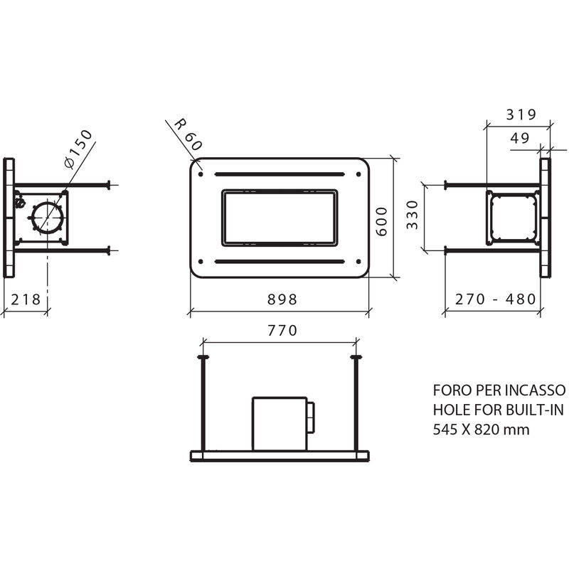 Hotte encastrable au plafond - STIVIA BLANC 90x60 cm. 800 m3/h - blanche