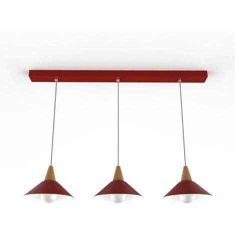 LUMICOM FUNNEL Sospensione Binario, 3X E27, max 42W, metallo, Rosso lucido/bianco, D.25cm L.100cm (1/4)