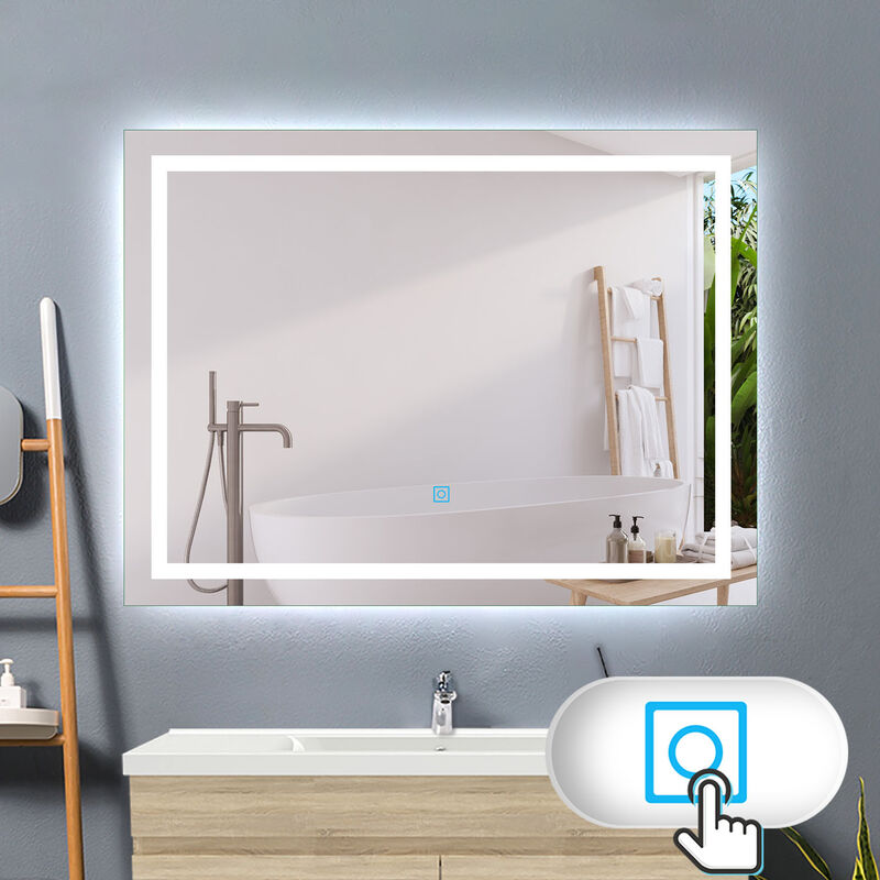 SIRHONA Miroir Lumineux Salle de Bain LED Eclairage Intégré avec prise,  Fonction Anti-buée Horizontal 120x60cm Mirroir LED Rétro-éclairé