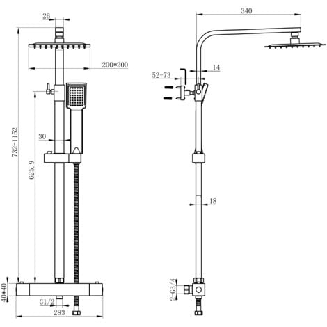 Acezanble Élégant Colonne de Douche Thermostatique Ensemble de Douche en Pluie Set de Douche pour Salle de Bain Colonne de Douche Thermostat avec Mitigeur Réglable en Hauteur Système de Douche